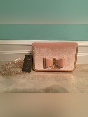 GUESS Pink Blush Velvet Bow Crossbody Clutch 🎀